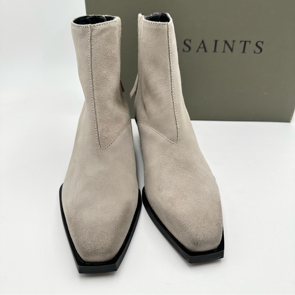 All Saints Lenora Suede Boots in Stone White - Picture 2 of 11